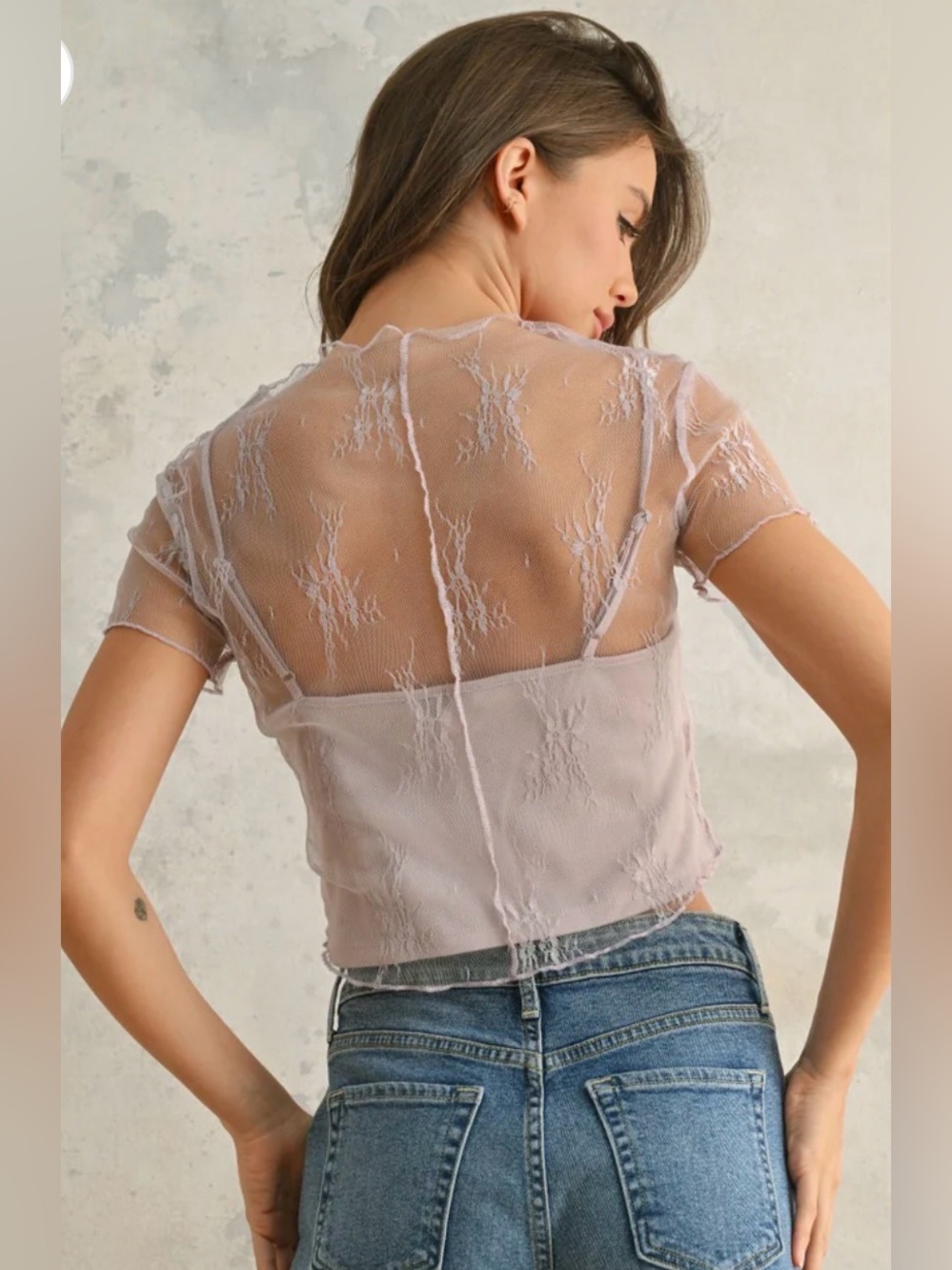 Lace Crop Top in Pink